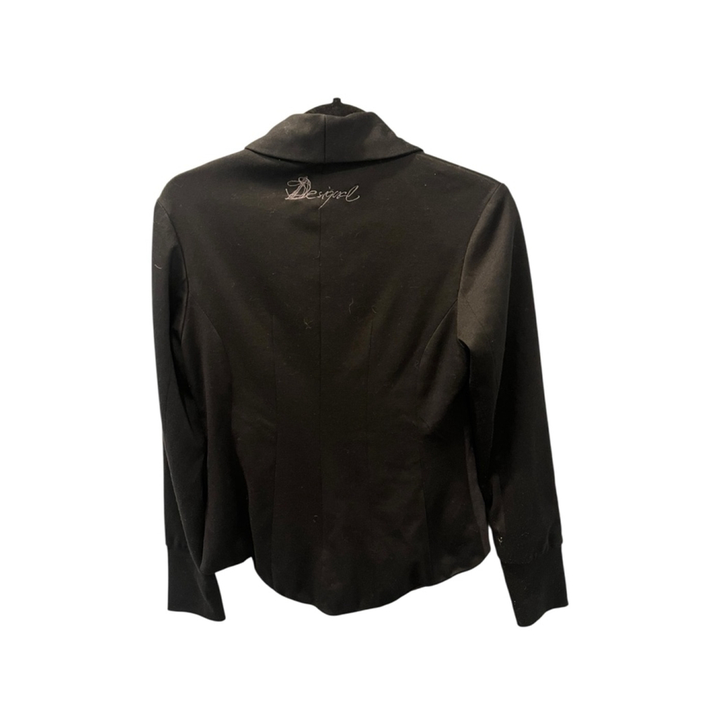 Desigual Floral Y2K Theme Black Blazer Women Size 40 Large Business Casual Lined - Picture 5 of 7